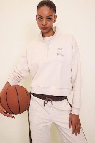 DeFacto Fit NBA Chicago Bulls Yarım Fermuarlı Kadın Sweatshirt - Ekru D6123AX25SPER218