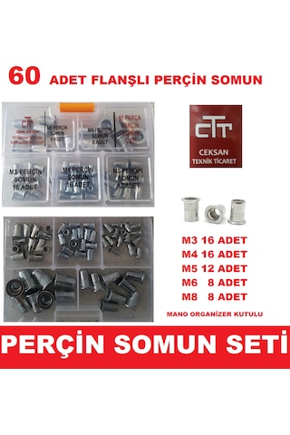 Perçin Somun Seti 60 Parça Flanşlı Perçin Somun N11.42508