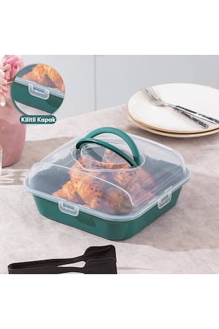 Porsima 1095 Yeşil Pasta Kek Börek Kabı - Taşıma Çantası - Kilitli Fanus Diğer