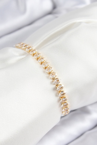 Pirinç Zirkon Taşlı Damla Model Gold Renk Asansörlü Kadın Bileklik - Tj-bb7741 Diğer