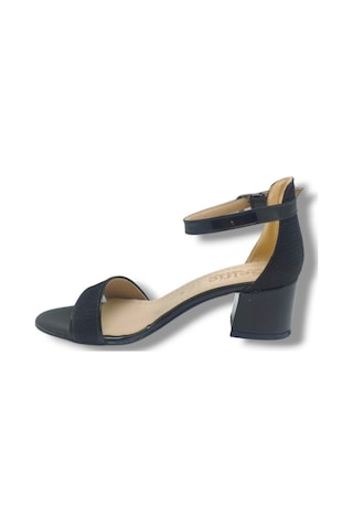 Selfie 4270-26 Simli Rugan Tek Bant Orta Topuk Fashion Kadın Sandalet 5,5cm Siyah