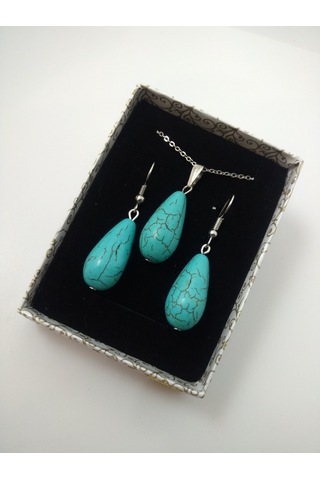 Turkuaz Firuze Taşı Kolye/Küpe Set – Doğaltaş Kolye ve Küpe Tak N11.8657