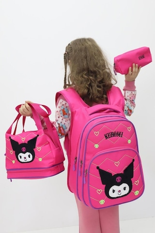 Kuromi Tasarımlı Kız Çocuk 3 Lü Okul Çanta Sırt Çantası Termal Beslenme Çantası Kalemlik Yeni Sezon Pembe