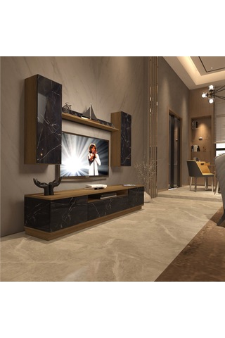 Decoraktiv Trendstyle 5ds Mdf Tv Ünitesi Tv Sehpası Pera - Siyah Mermer