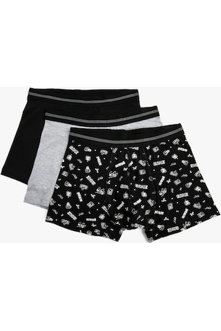 Koton 3'Lü Pamuklu Boxer Seti Oyun Baskılı Siyah Desenli 3Slm90030Mk 3Slm90030Mk03U Siyah