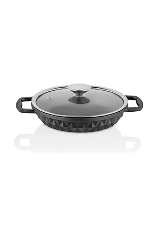 Taç Bella Cam Kapaklı 3 Lü Döküm Sahan Seti Siyah