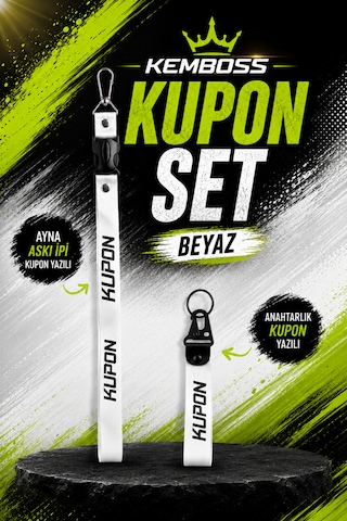 Kupon Yazılı Ayna Askı İpi Ve Kumaş Anahtarlık Seti Beyaz Araç Aksesuarı Beyaz Kupon Baskılı 2'li Set