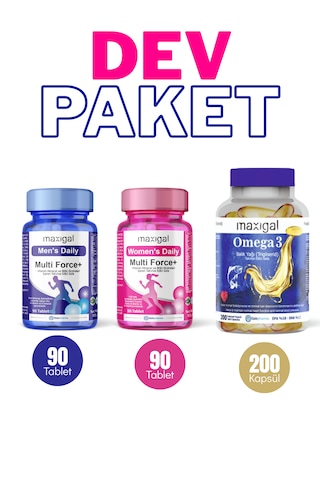 Omega 3, 200 Kapsül + Multi Men + Multi Women Dev Avantajlı Paket