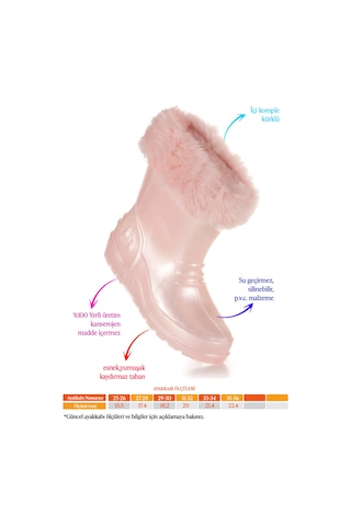 Kiko Kids Manas Sedefli Su Geçirmez Kız Çocuk Yağmur Çizmesi Pudra Pudra