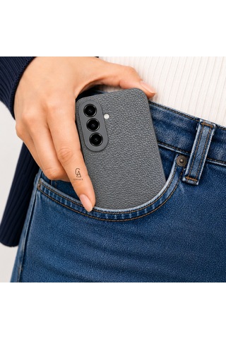 Samsung Galaxy A27 Uyumlu Deri Dokulu Yumuşak Silikon Telefon Kılıfı Kapak Gri