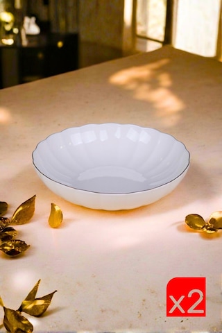 Kütahya Porselen Bone Luz Altın Yaldzlı Bowl Kase 25x6cm 2000ml 2 Li Bnlzf25ks00 Çok Renkli