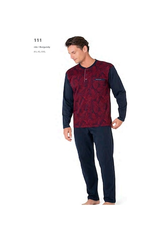 Pierre Cardin 6111 Erkek Uzun Kollu Yakası Düğmeli Pijama Takım-bordo Bordo