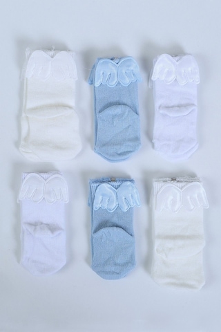 Pamuklu 6'lı Yenidoğan Melek Kanatlı Bebek Çorap Mavi