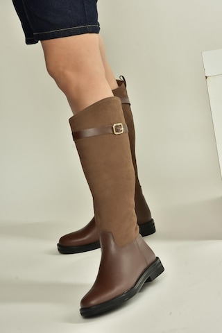 Fox Shoes V654002803 Kahverengi Hakiki Deri Düz Tabanlı Binici Çizmesi Kahverengi