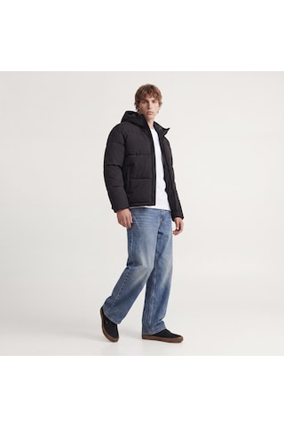 Jack & Jones Erkek Ayarlanabilir Bagcikli Kapüsonlu Puffer Ceket - Galaxy - 12303930 Siyah