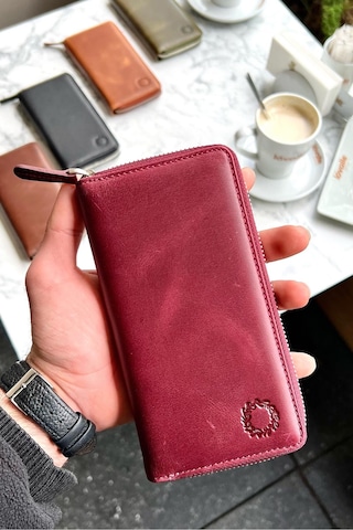 Leo Antik Bordo Unisex Hakiki Deri Telefon Bölmeli Cüzdan Bordo