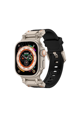 Apple Uyumlu Watch 42mm 44mm 45mm 49mm Titanyum Metal Bağlantı Kitli Silikon Kordon 101