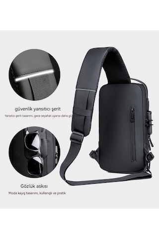 Maoyaya Erkek Motosiklet Çantası Şifre Hırsızlık Önleyici Spor Bel Çantası Gündelik Çapraz Çanta - Siyah Siyah