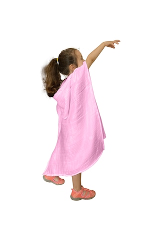 Organik Muslin Bebek Çocuk Kapüşon Plaj Panço Banyo Havlu Pembe