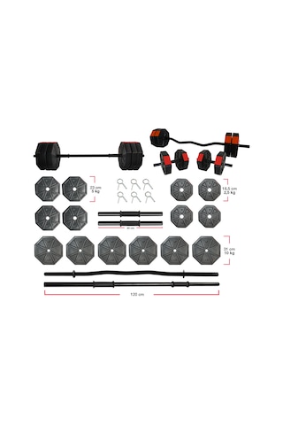 Tanspor 90 KG Halter Full Kısa + Uzun Düz (150 cm) + Z Bar (120 cm)  Set-KIRMIZI
