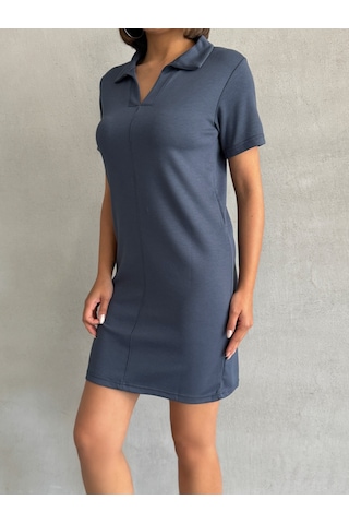Kadın Polo Yaka Soft Touch Elbise Antrasit