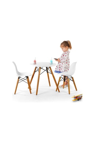 Seduna Eames Child 2X1 Sandalye Masa Takım | Natural Ahşap Ayaklı-Beyaz