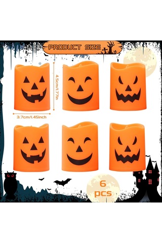 Cadılar Bayramı Led Mumları, Pilli 6 Adet Cadılar Bayramı Balkabağı Mumu, Cadılar Bayramı Partisi, Masa Dekorasyonu Çok Renkli