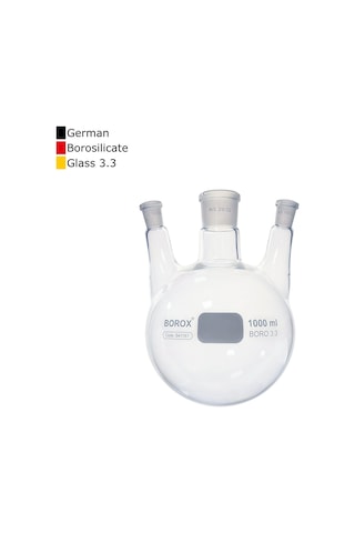 Borox Cam Balon 1000 Ml - Dibi Yuvarlak Şilifli - Üç Boyunlu