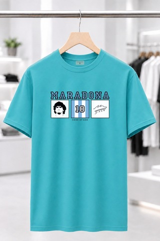 Bayloranzzo Maradona Arjantin %100 Pamuk Heavy Cotton Premium Kalite Erkek Tişörtü Su Yeşili