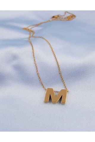 Vog Kişiye Özel Üç Boyutlu Çelik M Harf Sarı Renkdeniz Ve Havuz Suyuna Dayanıklı Paslanmaz Kolye Sarı