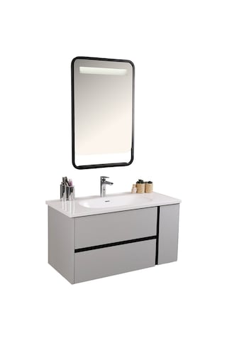 Kobos Linear 100 Cm Banyo Dolabı Seti Light Grey Gri