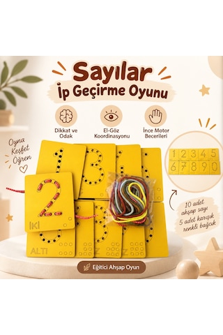 Eğitici Ahşap Sayılar Ip Geçirme Montessori El Kası Geliştirme