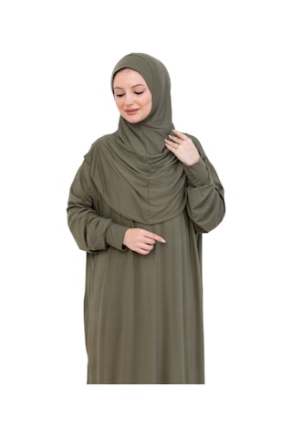Modish Group Tek Parça Namaz Elbisesi Seti, Viskon Yumuşak Tesettür Abaya, Rahat Hazır Şal Başörtüsü Takım Haki