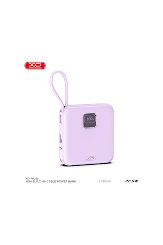 Pr235 22.5w Usb-c Type-c Lightning Kablolu 10000 Mah Led Ekranlı Powerbank Şarj Aleti Lila