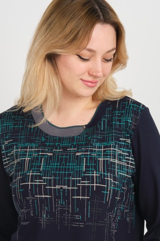 Detay Triko Kadın Taş Detaylı Desenli Yanları Yırtmaçlı Uzun Kol Anne Bluz 5741 Lacivert Lacivert