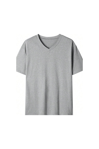 Tarz Cool Erkek Pamuk V Yaka Slim Fit Dar Kesim Tişört Gri S