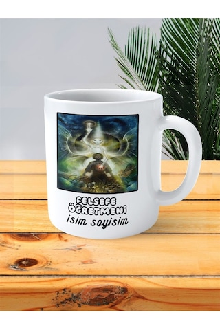 Felsefe Öğretmeni Baskılı Kupa Bardak İsimli Kişiye Özel Ruh Evren Güç Enerji Çok Renkli