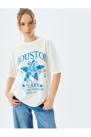 Koton Slogan Baskılı Bisiklet Yaka Kısa Kollu Tişört Ekru 5sal10114ık Ekru