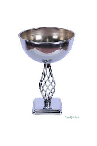 Yapay Çiçek Sitesi Metal Dekoratif Burgu Vazo 39 Cm Gümüş