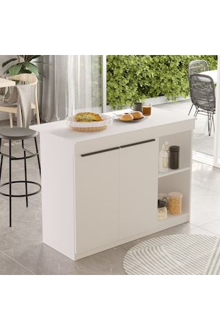 Robin Home Liva Ada Mutfak Yemek Masası 2 Kapaklı 120cm Beyaz