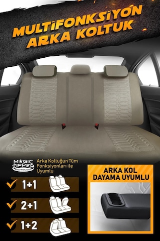 Panda Venedik Serisi Jakar Kumaş Oto Koltuk Kılıfı - Tam Set Gri - Siyah