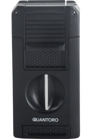 Quantoro Çift Torch Pürmüz V-cut/delicili/iğneli Siyah Metal Puro Çakmağı - Trz1094