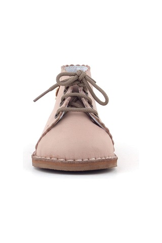 Rakerplus Handmade Hakiki Deri Pembe Çiçek Detaylı Bağcıklı Bebek Bot Pudra