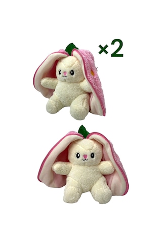 2 Adet Sevimli Çilek Tavşan Peluş Çantalı Hediyelik 50 Cm Oyuncak PEMBE