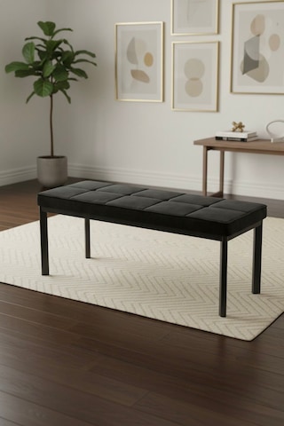 Vena 105x40 Bench - Babyface Kumaş Çımalı Döşeme Puf Bench Siyah Ayaklı Siyah