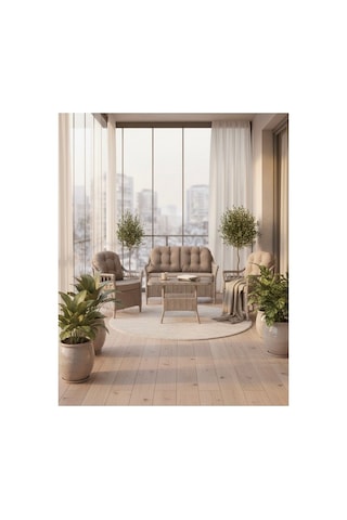 Dora Garden Home Inci 2+1+1 Rattan Bahçe Takımı Masalı Açık Gri Siyahçizgili