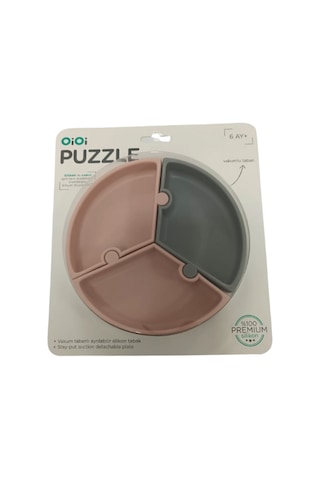 Oioi Puzzle Vakumlu Mama Tabağı - Pinky Pink / Powder Grey Gri - Pembe