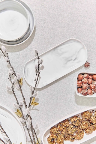 Pasabahce Marble Porselen Servis Tabağı Oval Gri - 1 Adet