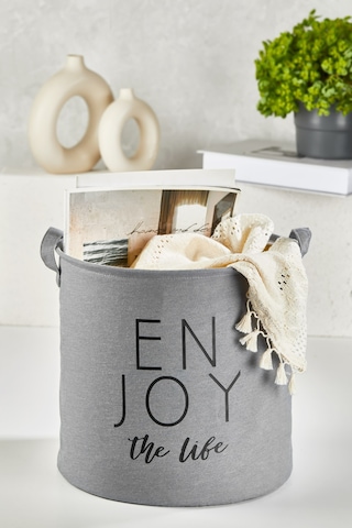 Serstil Büyük Boy Silindir Gri Sepet - 30 X 31 Cm