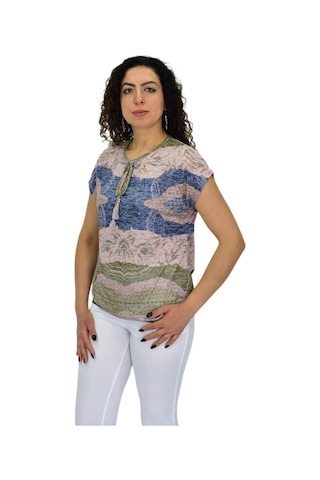 Kadın Kısa Kol Baskılı Bluz Bgl-st04694 VİZON